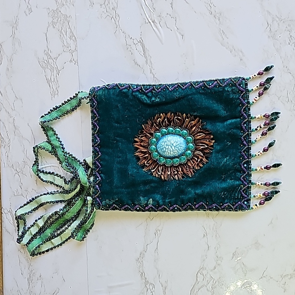 Ole Green Velvet Feather Crossbody Bag